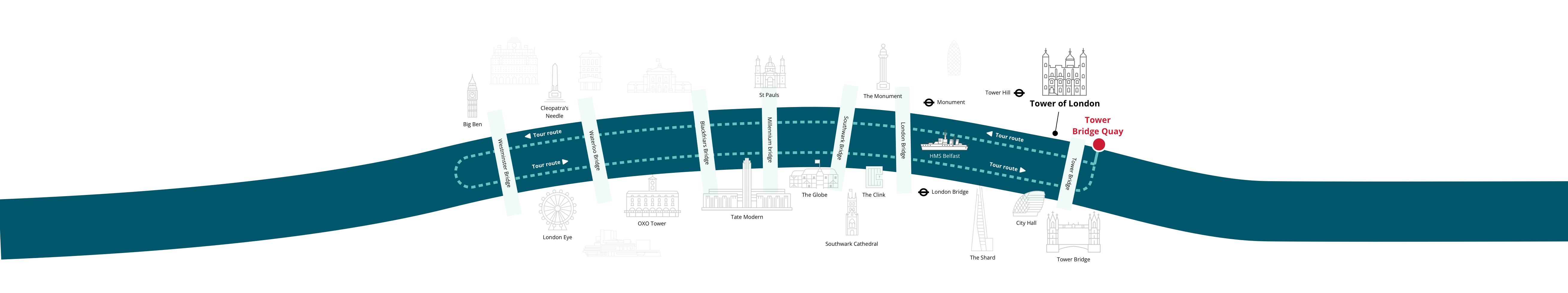 Map of the River Thames showing the official Tower of London tour route